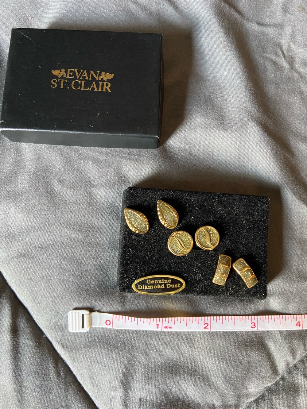 Box set of 3 pairs clip on earrings goldtone with genuine diamond dust